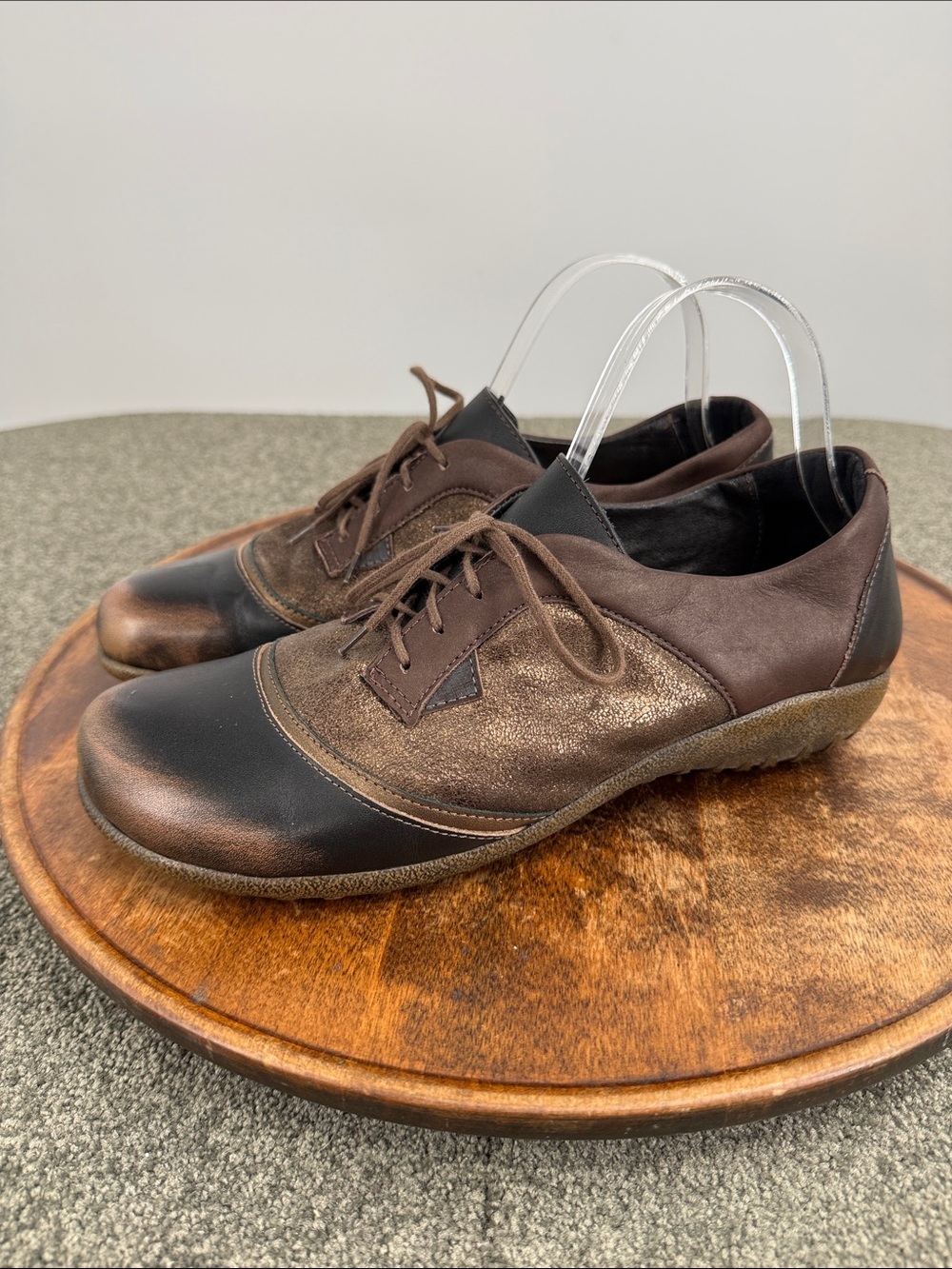 Naot Shoes Wm 10 41 Harore Lace-Up Oxford Loafers Bronze Brown Shimmer Leather